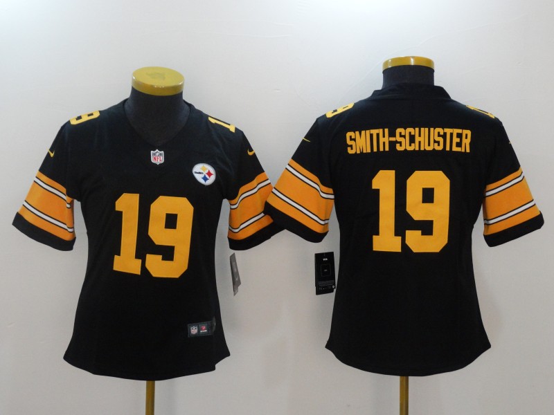 Women Pittsburgh Steelers #19 Smith-Schuster Black Yellow Nike Vapor Untouchable Limited NFL Jerseys->women nfl jersey->Women Jersey